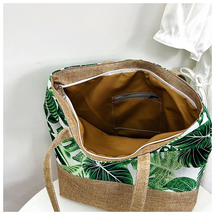 المرأة حقيبة يد الشاطئ بولسا الأنثوية عطلة الصيف سعة كبيرة الكتف قماش زهرة حمل حقيبة حقيبة تسوق محمولة