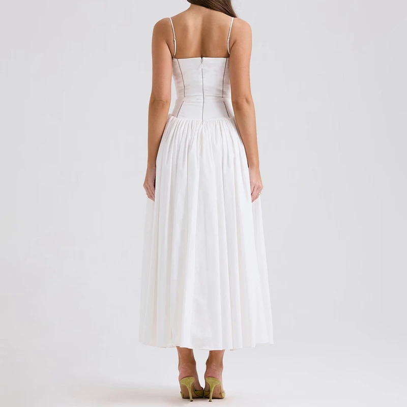 แม่ไมคิลาเบชุดเดรสยาวฤดูร้อนผู้หญิงพิมพ์ลายดอกไม้แขนกุดสลิมฟิตสายรัดปาเก็ตตี้ชุดเดรสเลดี้ ฟลอวี่ เอ-ไลน์ แม็กซี่เดรส