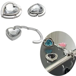 Heart Shaped Folding Crystal Handbag Hooks Table Side Handbag Hook Portable Metal Removable Multi-purpose Hooks Bag Accessories