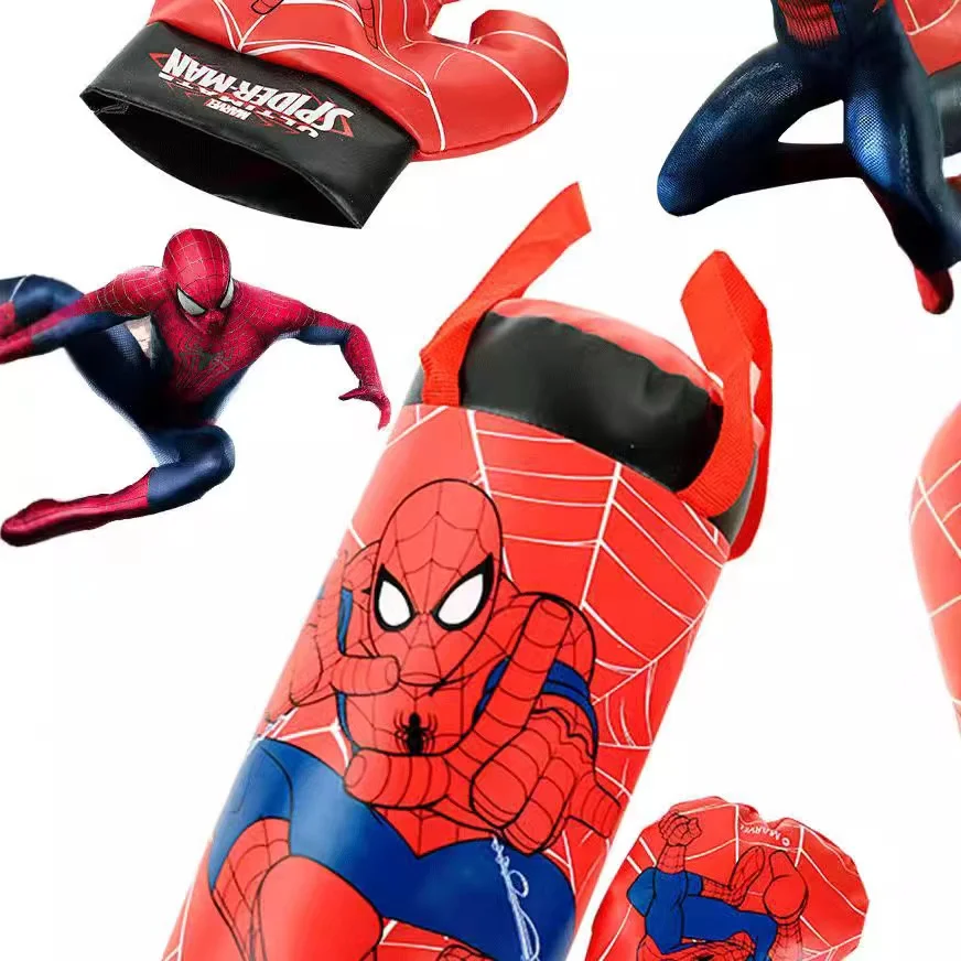 Spiderman children\'s cartoon animation mini simulation boxing gloves Marvel decompression sandbag gloves training equipment toys