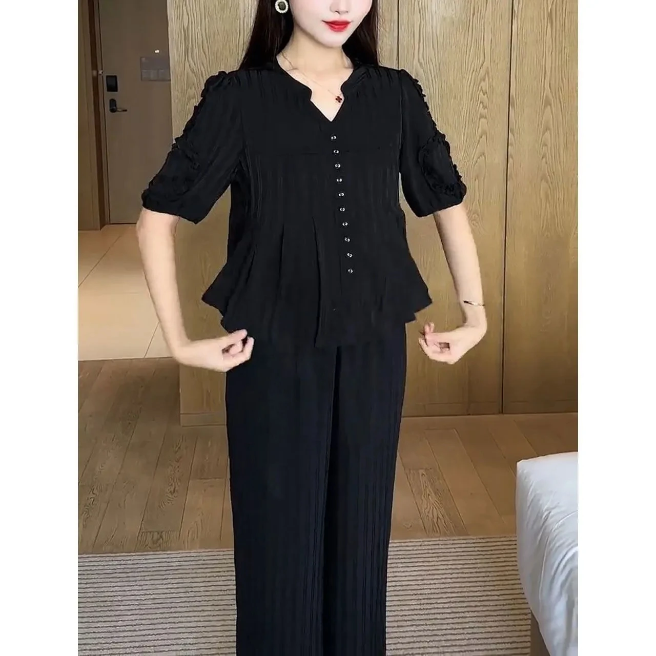 Short Sleeved Oversized Slimming Stylish Casual Summer Set Korean Version Sun Protection Suit For Women Shirt+Pant Two-Piece Set