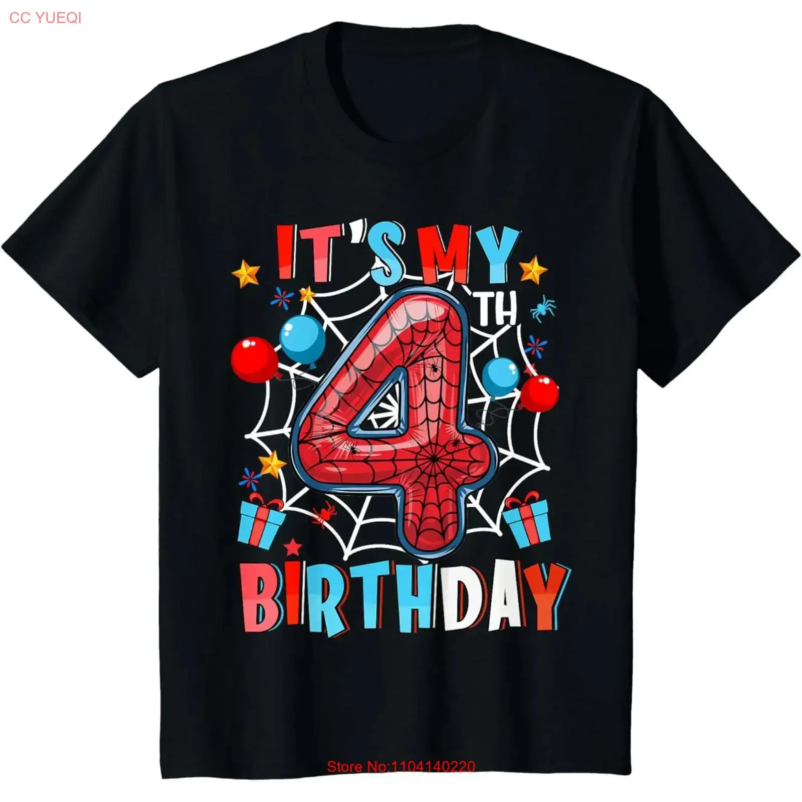 Kids It's My 4th Birthday Spider Web Theme Party 4 Years Old Boys T Shirt f vintage Washed designer clothes homme streetwear