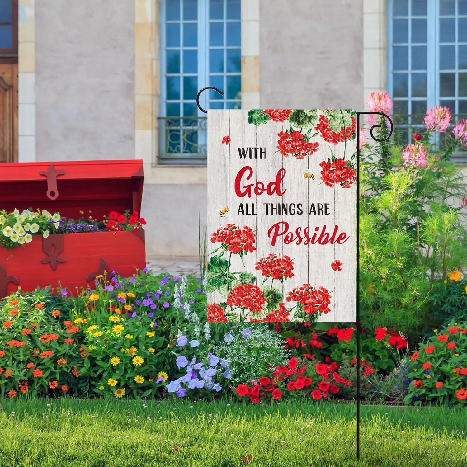 WATINC With God All Things are Possible Garden Flag, Spring Summer Double Sided 12 x 18 Inch Linen Flag, Inspirational Butte EEZ