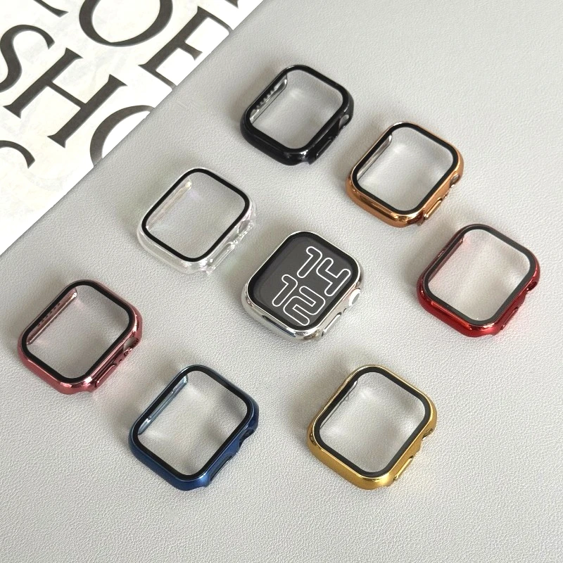 Gehärtetes Glas + Hülle für Apple Watch 38–40 mm, 41 mm, 42 mm, 44 mm, 45 mm, 46 mm, Displayschutzfolie, Schutzhülle, iWatch 11, 10, 8, 7, 9, 6 SE 5