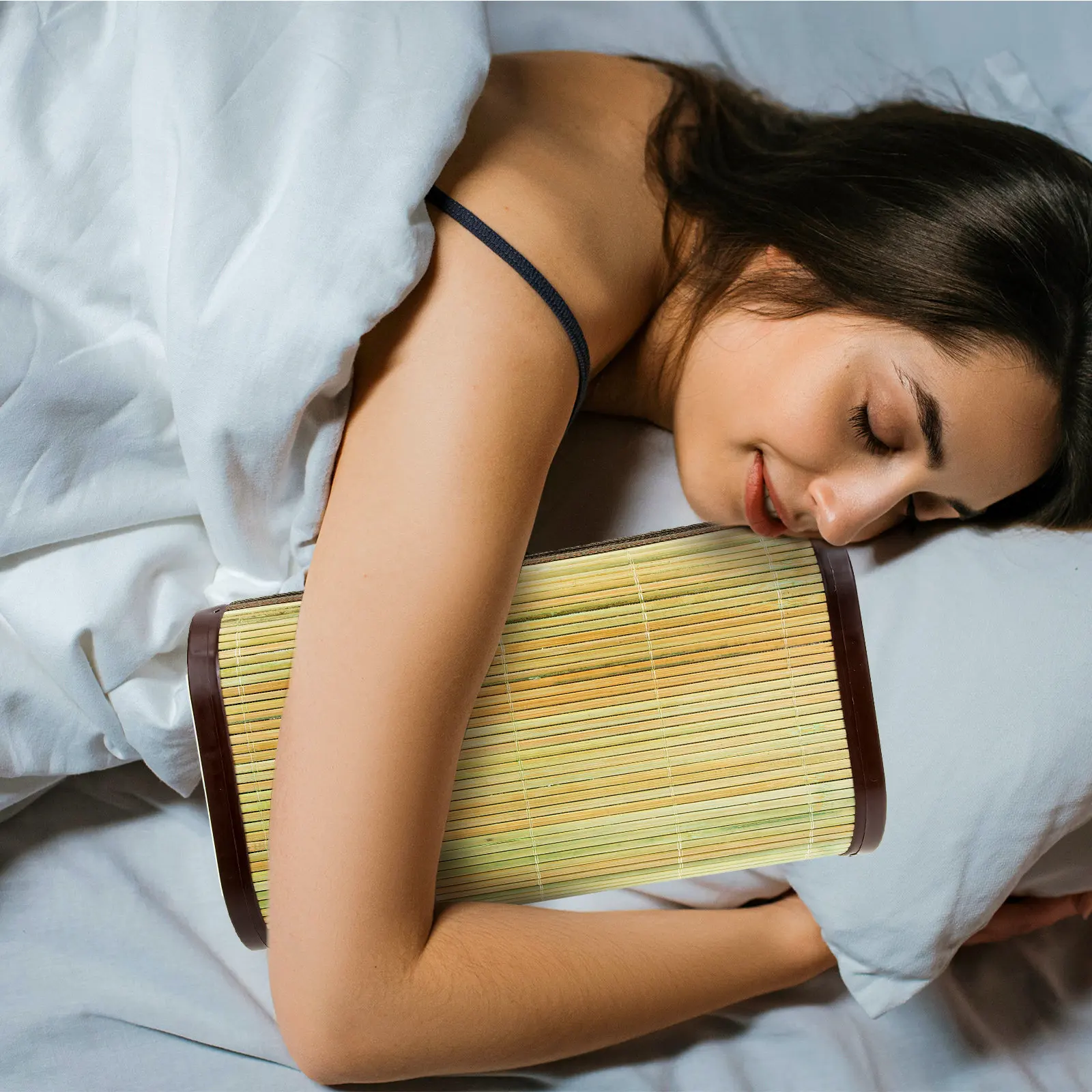 Bamboo Pillow for Neck Support – Breathable Woven Bamboo Cooling Ergonomic Rest Pillow for Steam Room & Massage