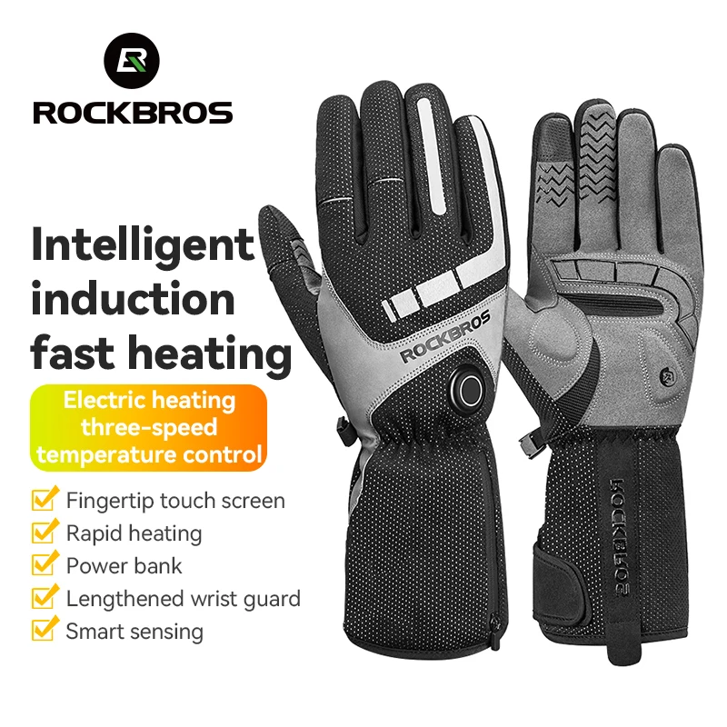 ROCKBROS Winter-Fahrradhandschuhe mit Heizfunktion Winddichte Thermische Fleece-Handschuhe mit Elektrischer Heizung für Roller Outdoor-Sport und Skifahren