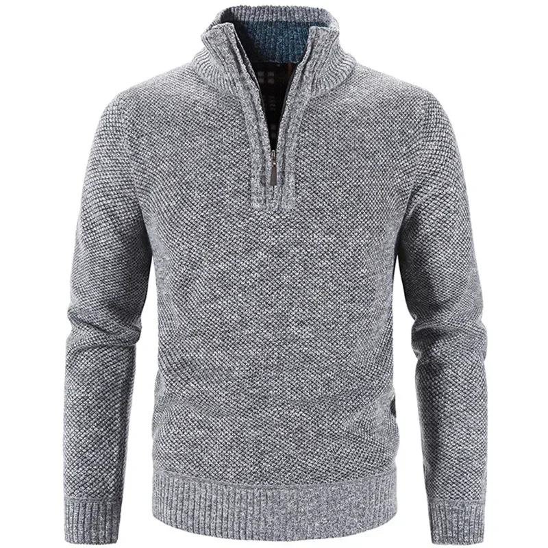 Suéter de punto grueso para hombre, jerséis de Color sólido con cremallera, cuello simulado, ajustado, informal, Otoño e Invierno