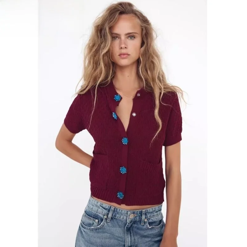 

Fall New Arrival ort Sve Knitted Cardigan Women's Jaet Pearl Embellied Sweet Sle Regular Length Polyester Fiber