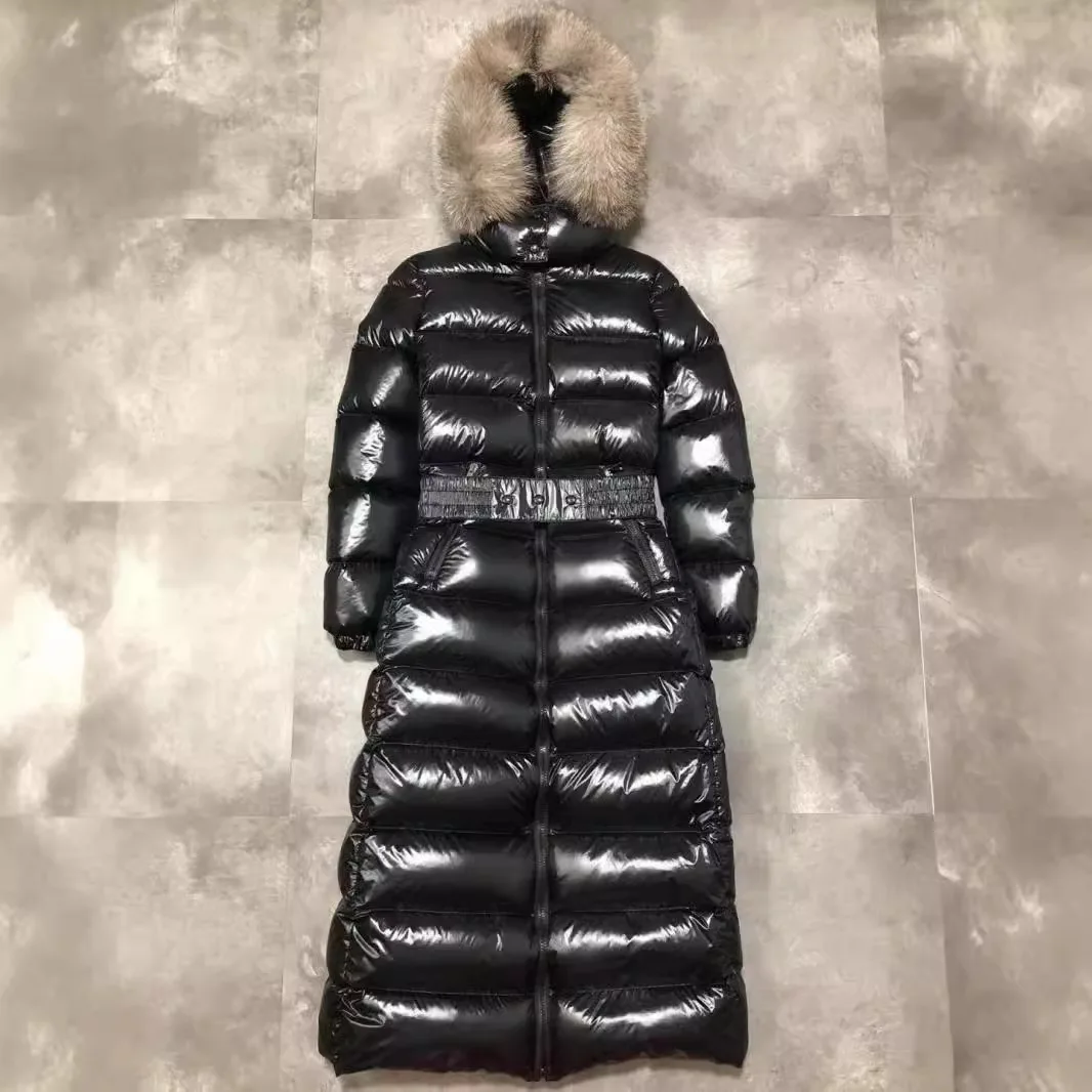 2024 Winter Women Over The Knee x-Long Coats Filling White Goose Down with Fur  Collar Luxury Thick Warm Hooded Fashion Jacket