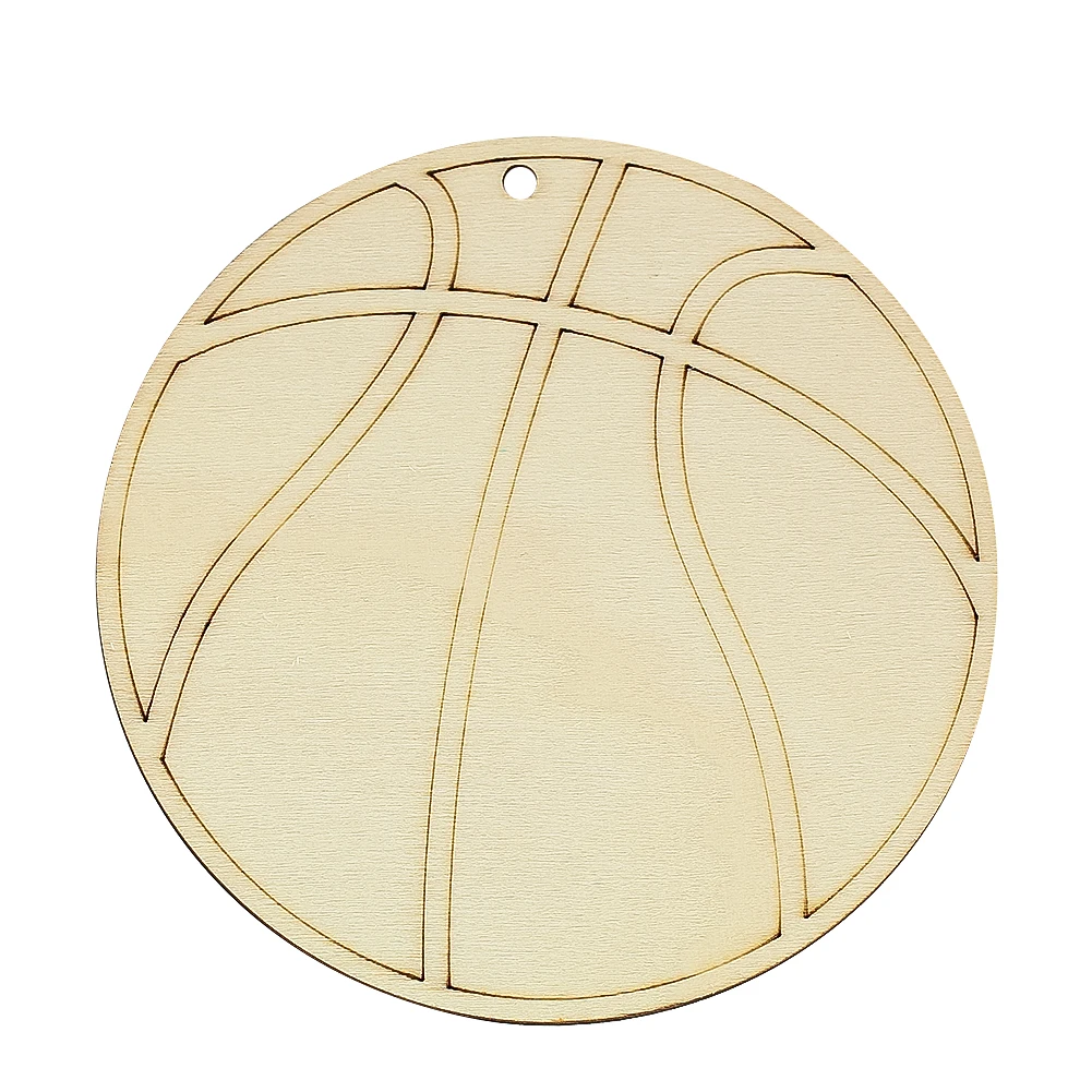 10cm Round Wooden Board Basketball Style Laser Engraved Desktop Coaster Heat Pad Hanging Tag DIY Handmade Graffiti Decorative