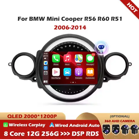 BMW 미니 쿠퍼 R56 R60 R51 2006-2014용 안드로이드 오토 카플레이 GPS 네비게이션 스테레오 멀티미디어 플레이어 4G 와이파이 스크린 블루투스 DSP