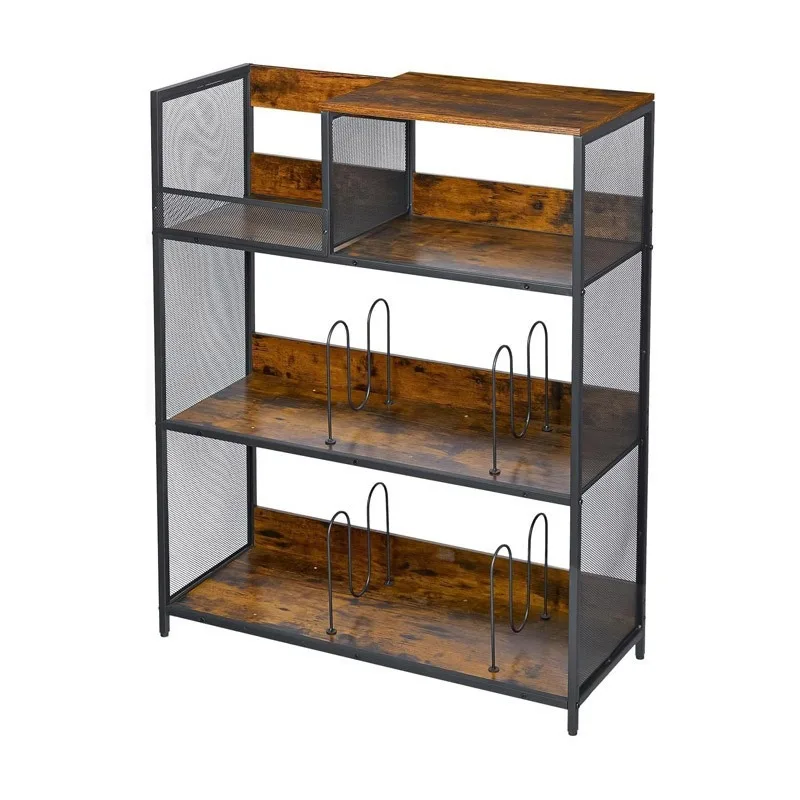 Three-Tier Vinyl Record Player Stand LP Albums Cabinet Organizer Vintage Magazine Rack Multi-Functional Turntable Display Shelf