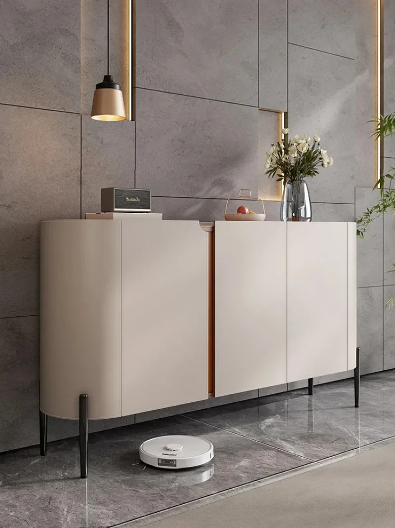 Light luxury saddle leather dining sideboard, modern home living room, wall facing solid wood foyer cabinet, high foot new stora