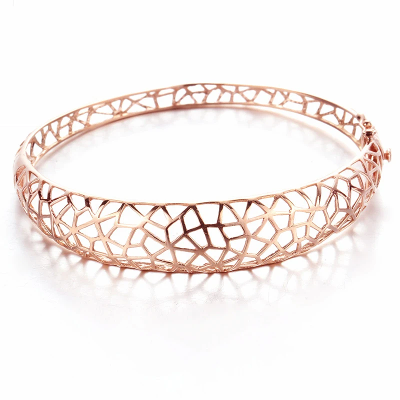 585 purple gold hollow charm bracelet classic light luxury wide version 14K rose gold wedding jewelry women accessories