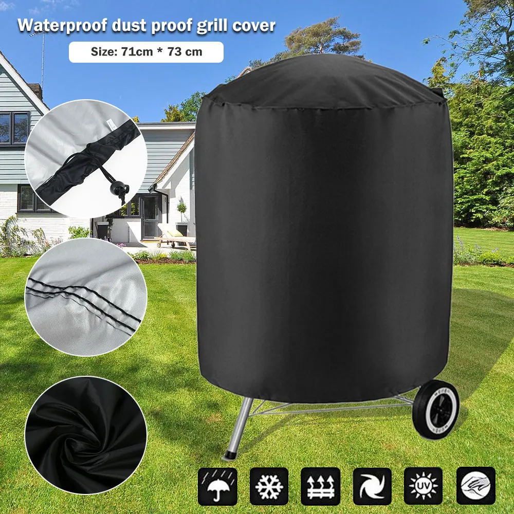 BBQ Cover Outdoor Dust Waterproof Heavy Duty Grill Cover Anti UV Barbecue Protector Outdoor Charbroil BBQ Barbecue Cover Round