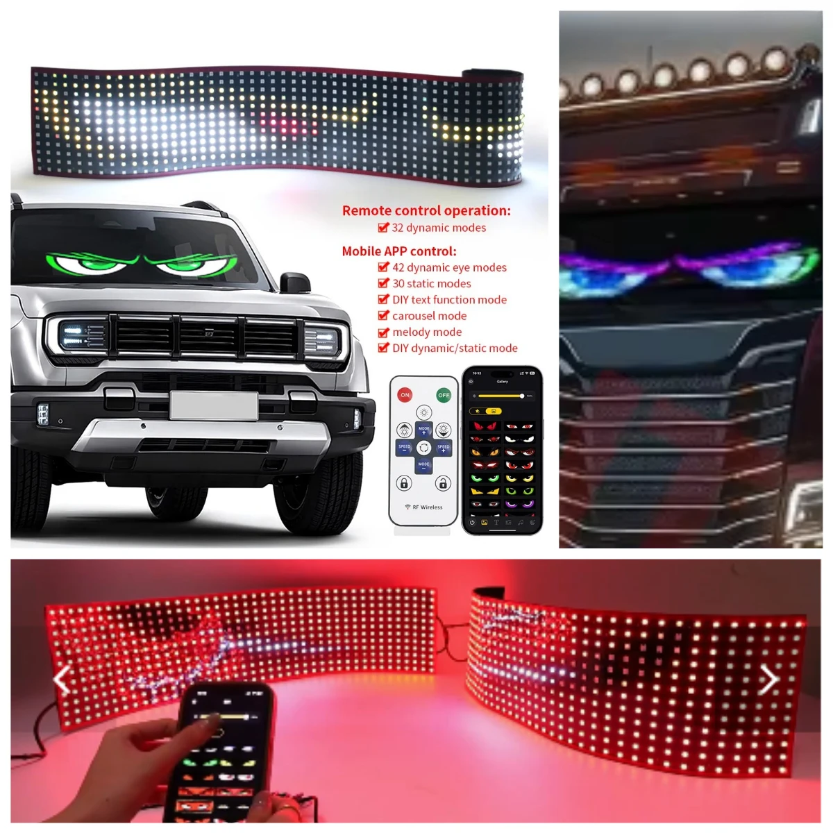 New APP LED Truck Car Devil Eye Light Remote Custom Text Pattern Lighting Music Microphone Mode Display 24V For Board Windshield