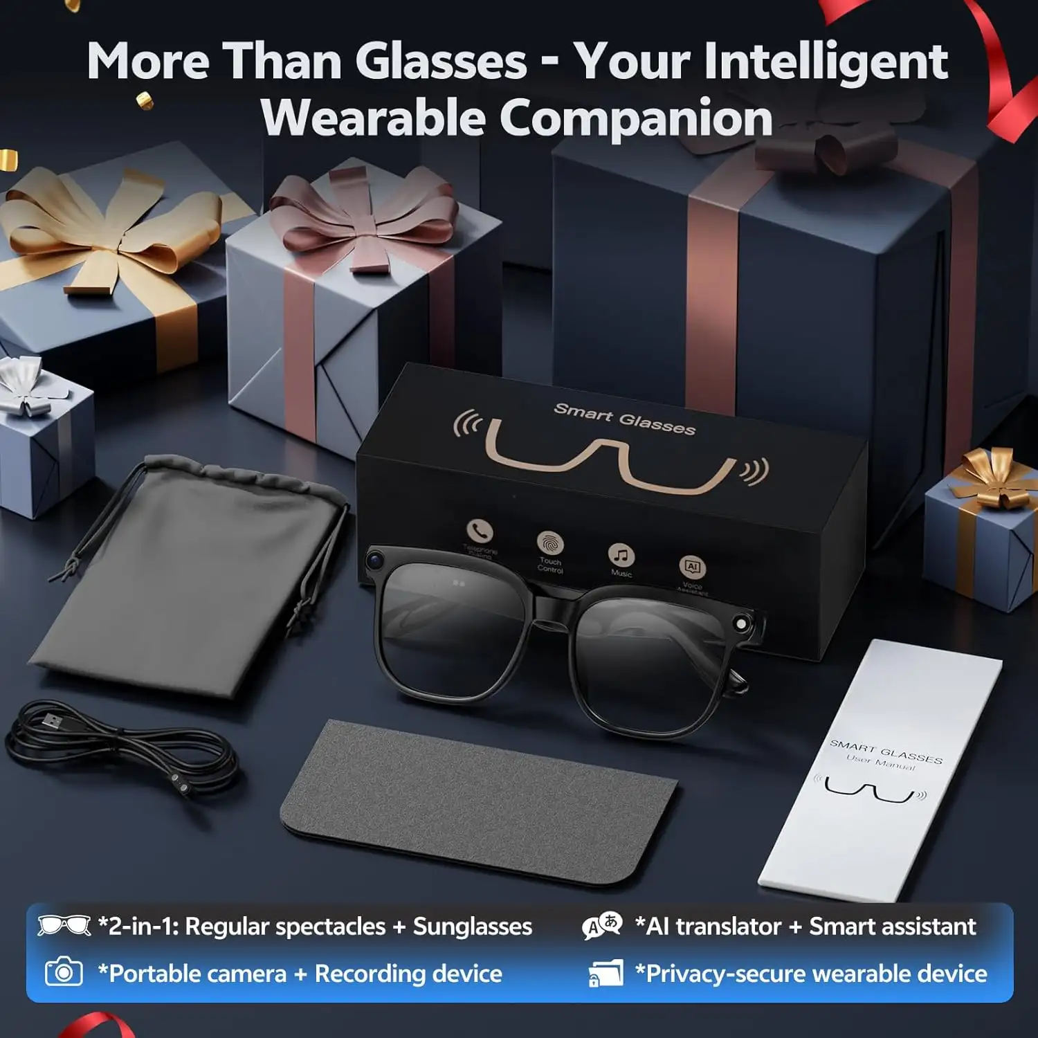 Person wearing smart glasses outdoors