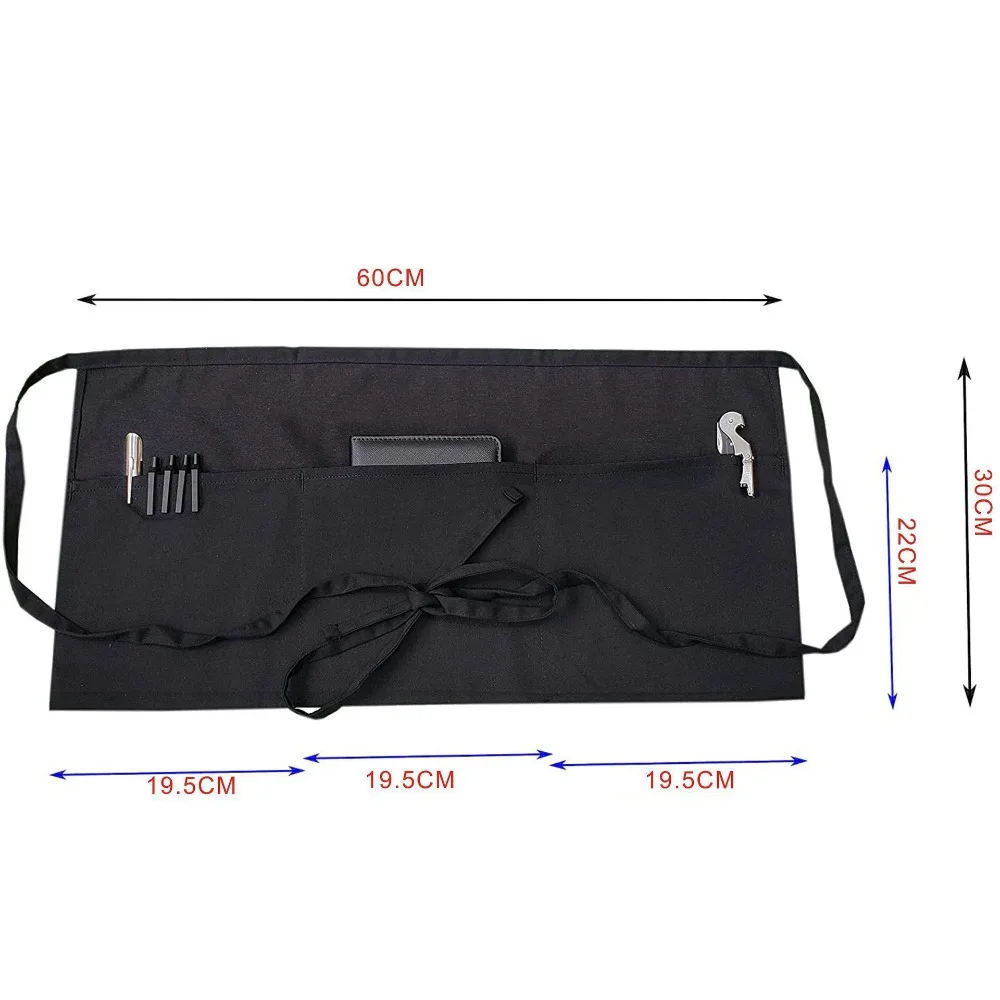3Pocket Waist Short Apron for Restaurant Chef Waiter Coffee Shop BBQ Barber Cleaning Supplie Unisex Durable Universal Half Apron view 6