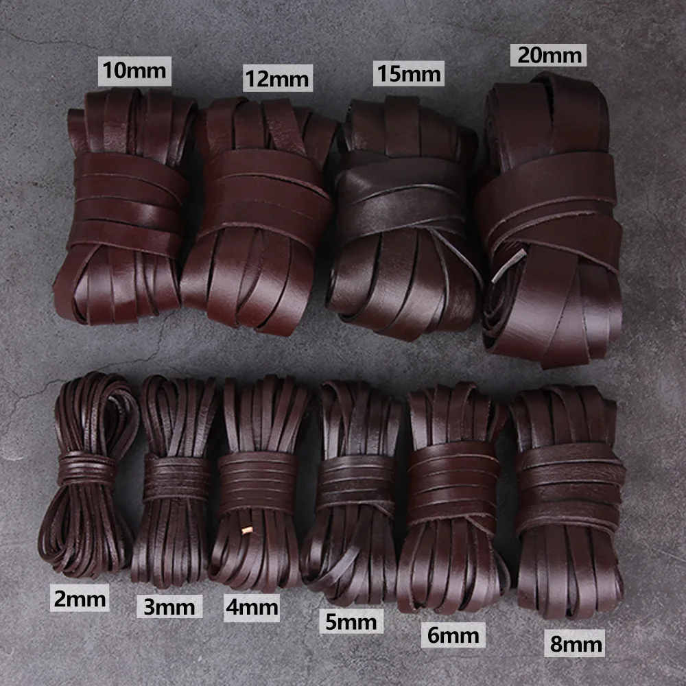 2 Meters Coffee Color Genuine Flat Leather Cord Real Cowhide Thong String Rope for DIY Necklace Bracelet Jewelry Making Findings
