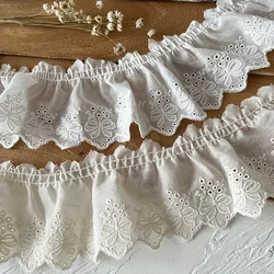1 size lace trimming, pleated cotton fabric, white bow embroidery, skirt hem, cuff ruffles 7cm wide