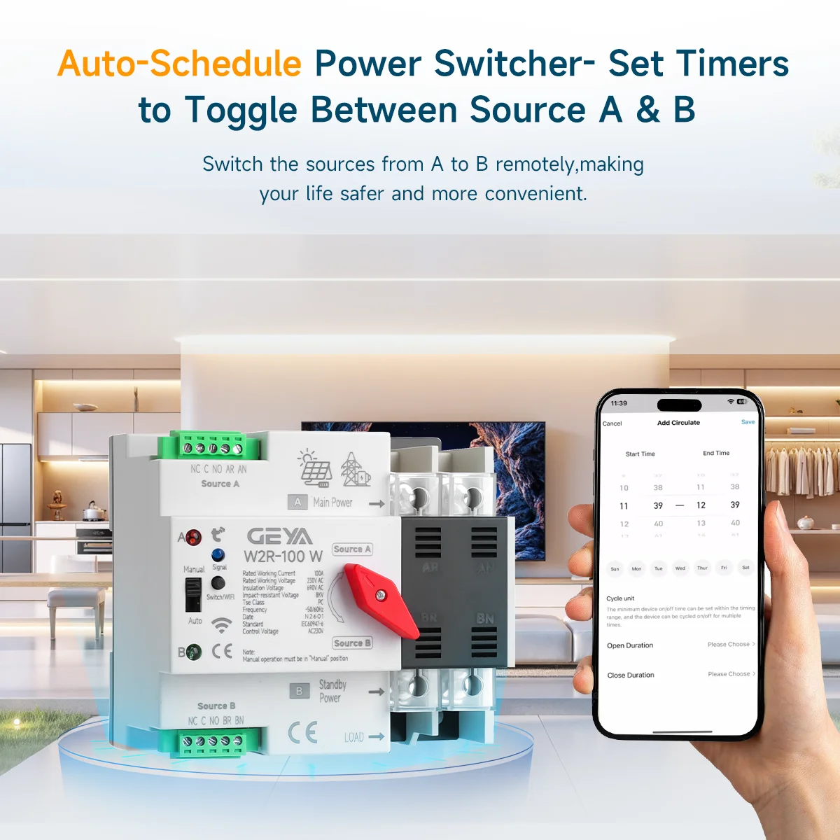 GEYA 2P 3P 4P 230V WIFI Smart ATS Dual Power Automatic Transfer Switch Selector Switches Uninterrupted Power Generator Din Rail