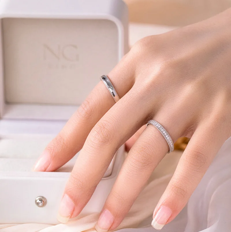 TFGLBU العصرية خاتم مويسانيتي كامل للنساء زوجين مجموعة مختبر الماس الحقيقي 925 فضة معتمد الفرقة المجوهرات بالجملة