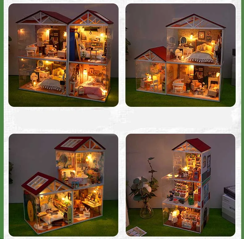 Hölzernes Miniatur-Puppenhaus DIY-Set, Möbelset Handgefertigtes Modellbau-Spielzeug für Kinder Mädchen Geburtstagsgeschenk – Detail 4