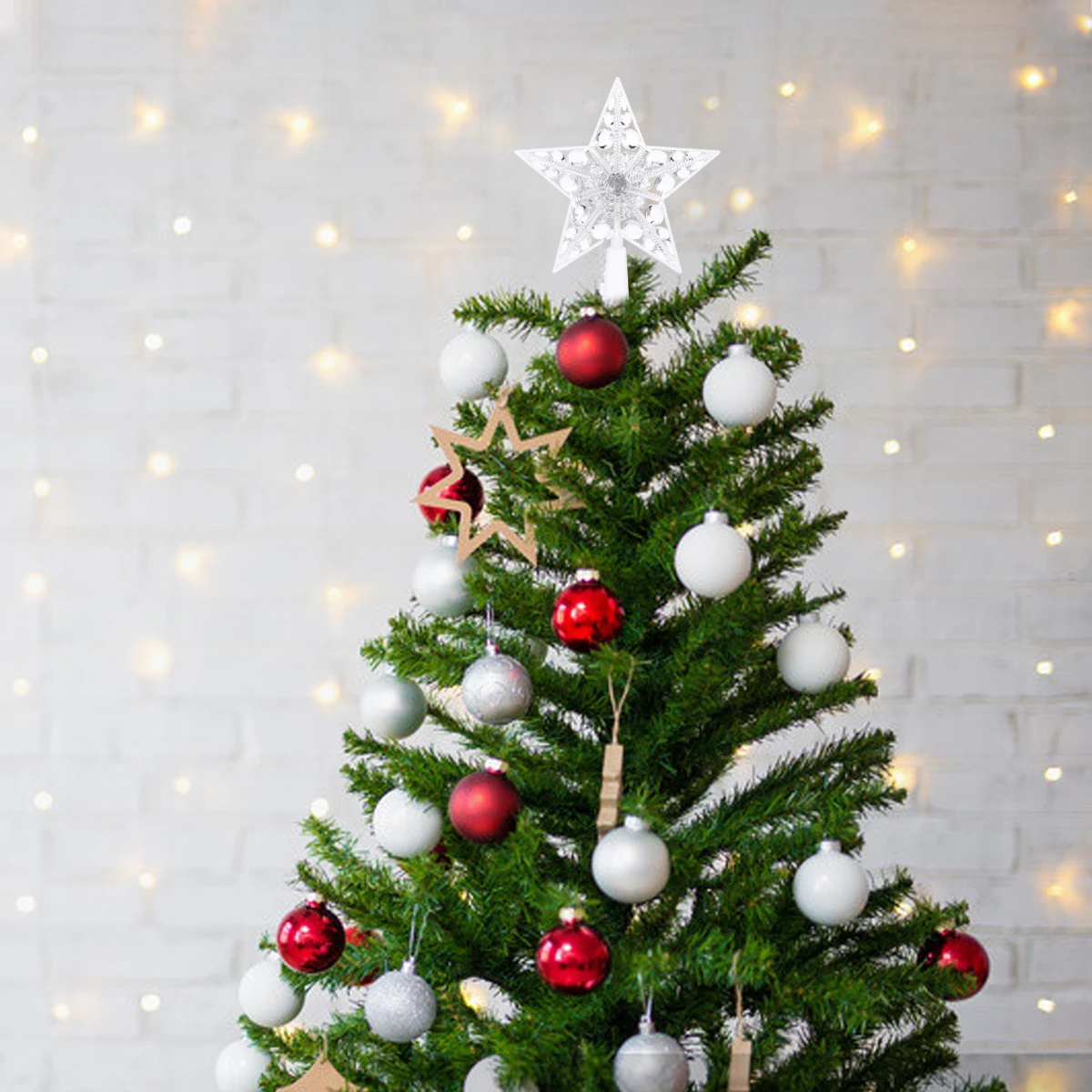 

1Pcs Star Christmas Tree Topper Plastic Star Shaped Light String Festival Treetop Decor Christmas Tree Supply Party