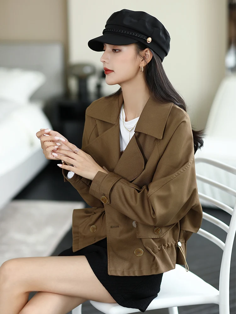 Retro British Style Short Coat Jacket Women's Simple Double-breasted Elegant Minimalist Windbreaker Versatile High-end Feeling