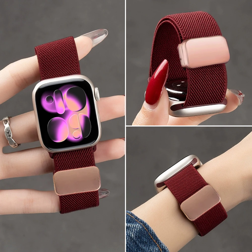 Correias para apple watch band 45mm 46mm 42mm 44mm 49mm 40 41 pulseira correa de náilon magnética iwatch série 11 10 9 7 8 6 se ultra 3