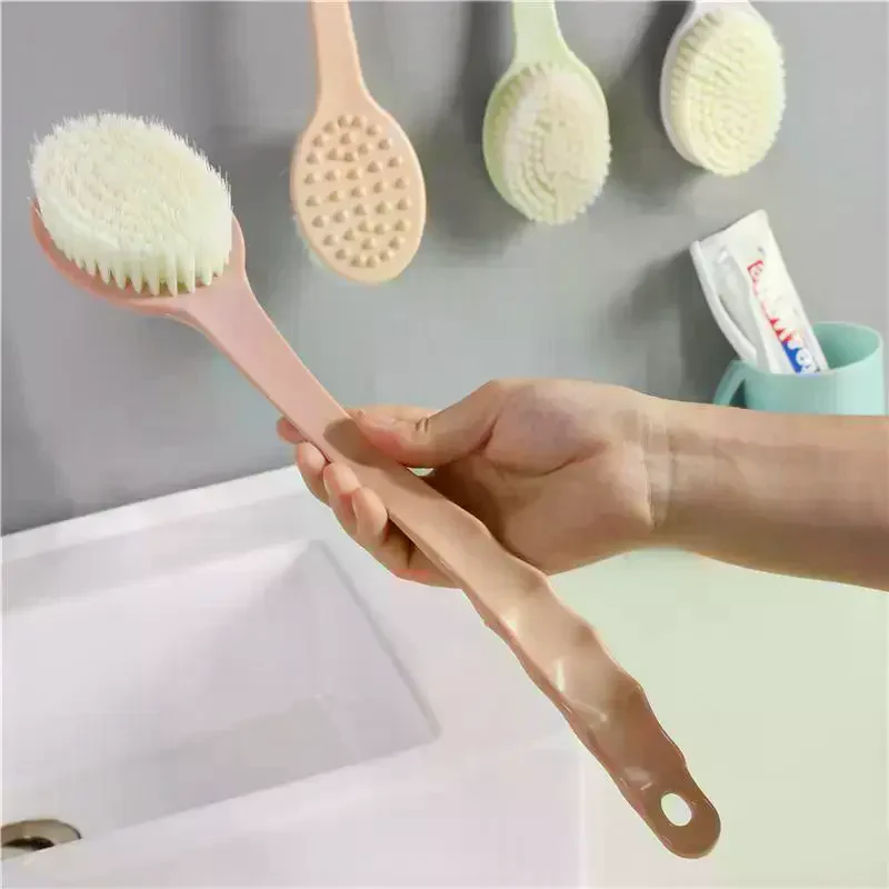 Long Handle Bath Shower Brush Soft Dense Bristles Back Massage Nodes For Exfoliating Deep Cleaning Bathroom Use