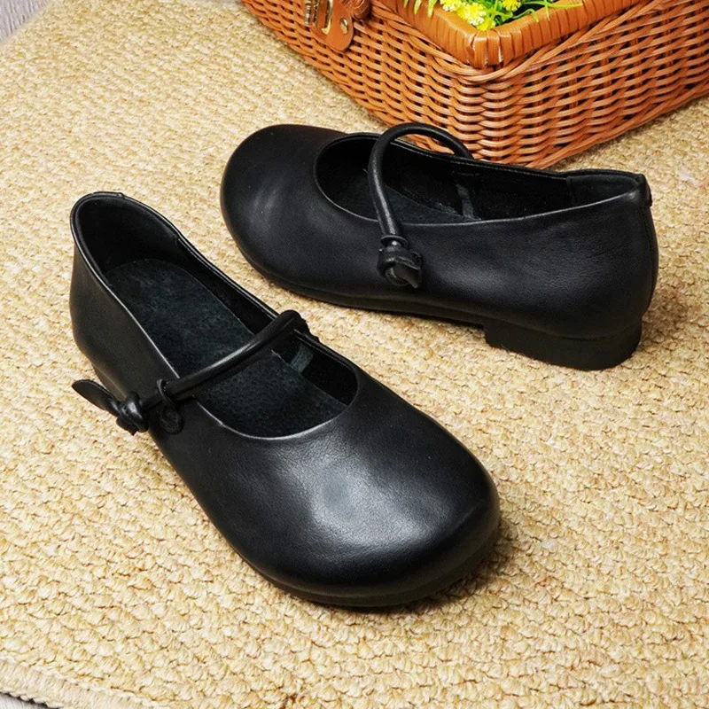 Good Leather Mary Janes Shoes For Women 2024 Spring Flats Preppy Students Shoes Woman Nurse Loafer Old Style Plain Black Flats