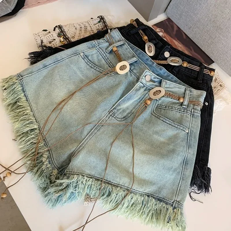 Short Jean Pants Woman Summer Denim Shorts For Women High Waist Fringe Aesthetic Outfits Offer Original Hot Elasticty Jorts XL