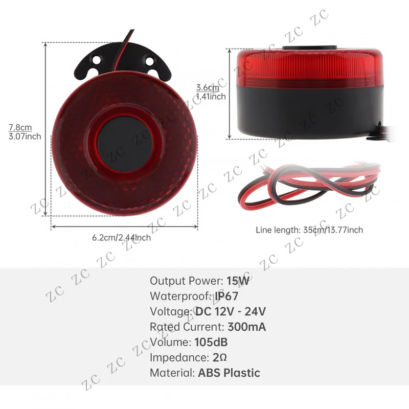 S+ for 12V / 24V 15W Reverse Beeper Horn with Light Warning Back Up Car Alarm Speaker