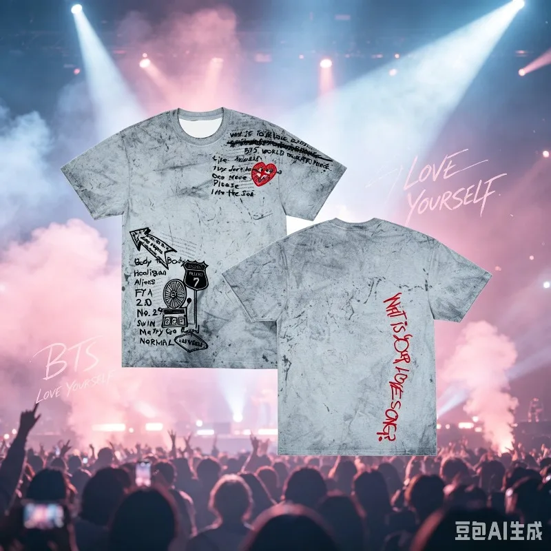 BTS WHAT IS YOUR LOVE SONG Tour 2026 Las Vegas Unisex T Shirt Kpop Fashion Breathable Tops Y2k Oversized T-shirt FamilyMatching