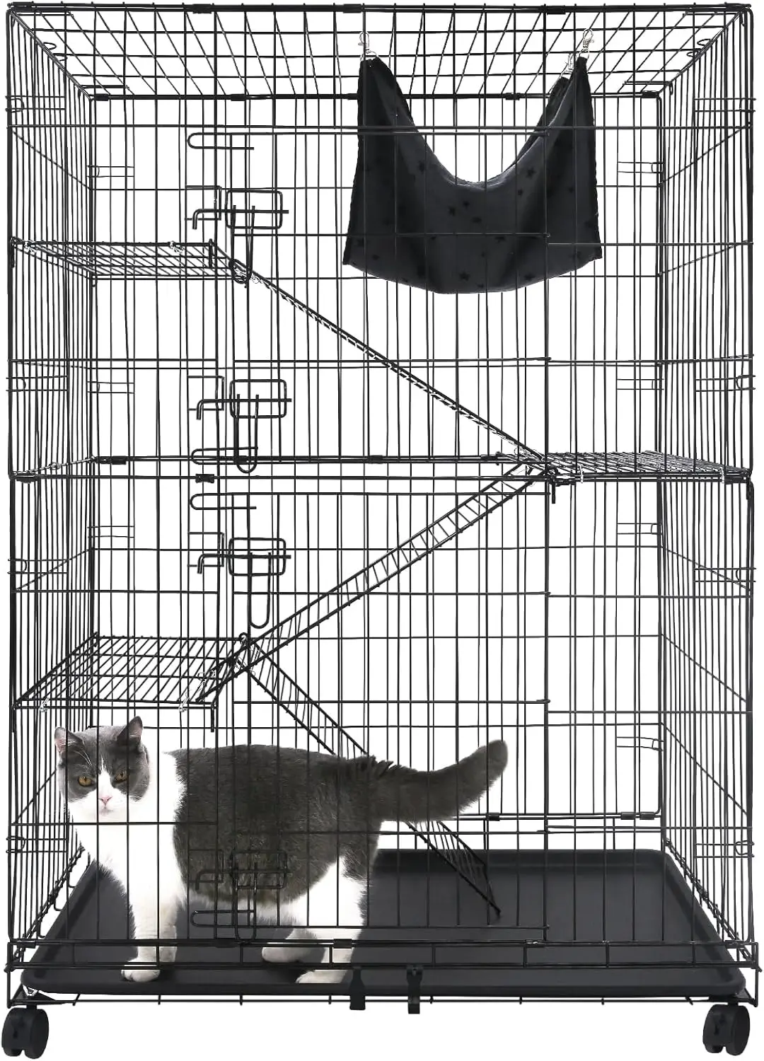 

Большая 4-уровневая клетка для кошек с гамаком, пандусом и колесами - Просторный домик для взрослых кошек и котят