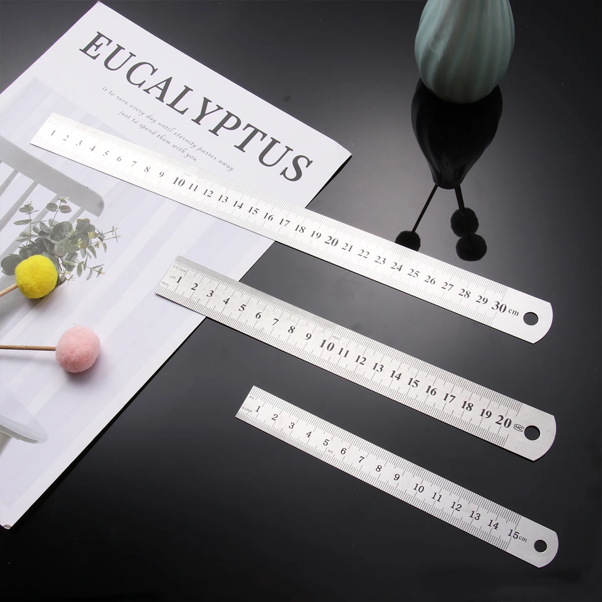 Règle en acier inoxydable, mesure à Double échelle, outil d'ingénierie de précision pour l'école et le bureau, 15Cm + 20Cm + 30Cm chacun, 6 pièces