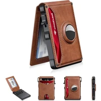 Cartera de cuero delgada para hombre con bloqueo RFID plegable minimalista con caja de aluminio emergente Clip para dinero y tarjetero