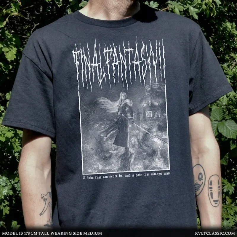 2025  t shirts Final Fantasy VII Black Metal T- Unisex FF7 Sephiroth Video Game Teet Shirt