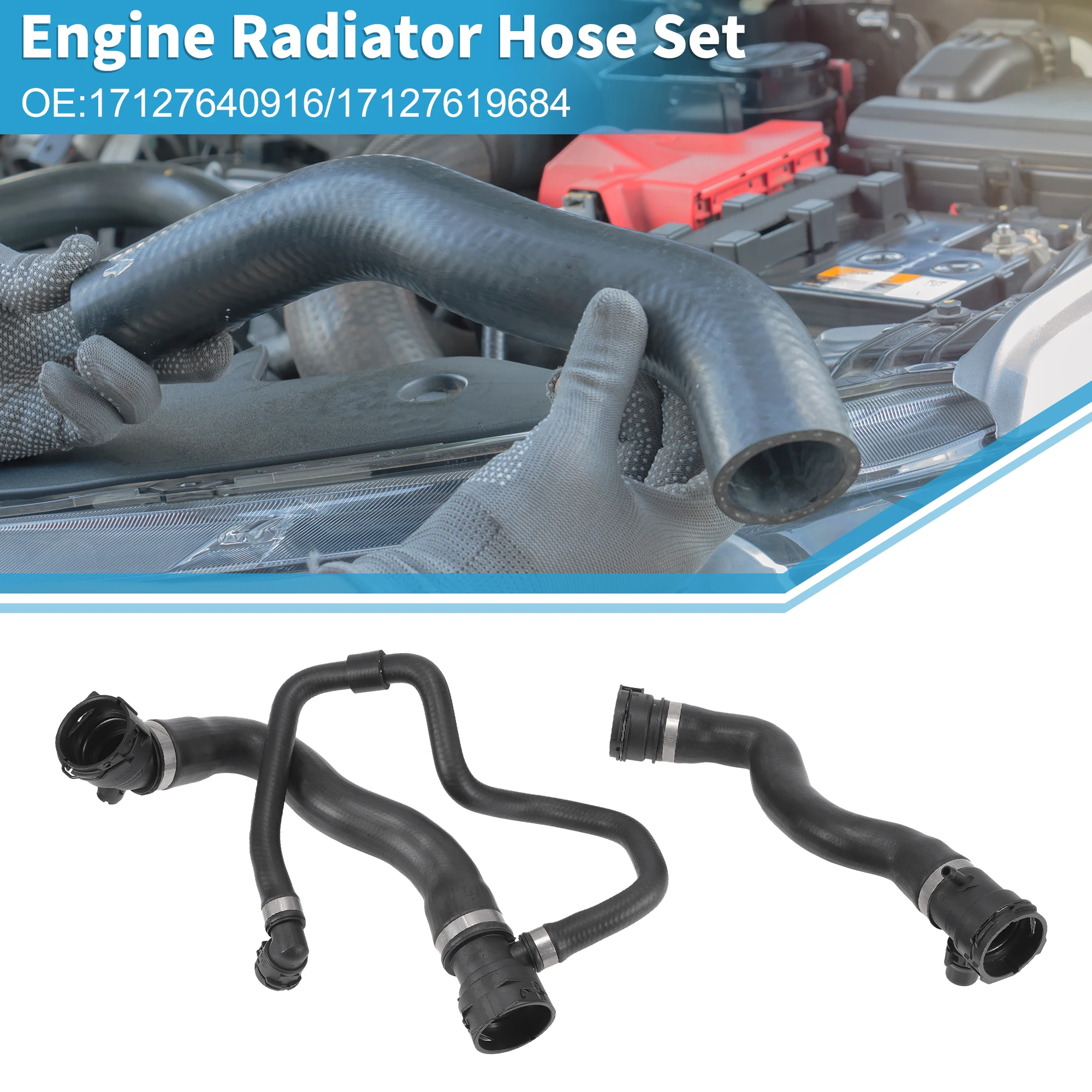 

Комплект шлангов радиатора двигателя UXCELL No 17127640916 для BMW 528i 2.0L 2012-2016, резина, 1 комплект