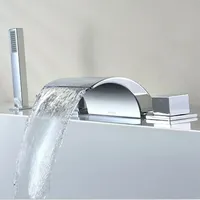 Waterfall Faucets Kitchen Bathroom Sink Faucets Stylish Shower Tap with 5-Hole Chrome-Plated Brass Shower Head