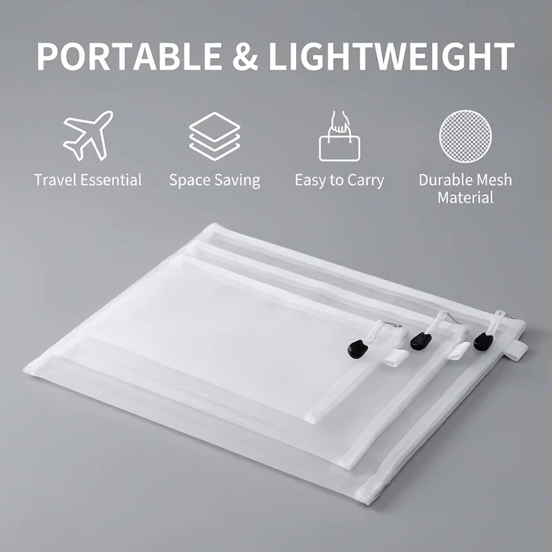 8Pcs Nylon Mesh Zipper Storage Bags, Large Capacity Transparent Pouches, Office Stationery, Small Items, Household Organizer