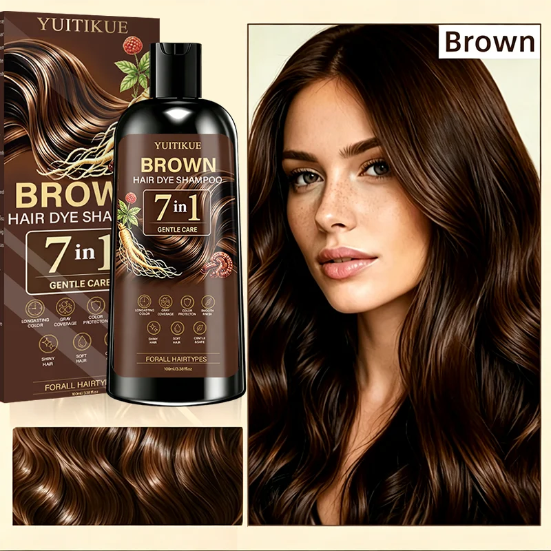 YUITIKUE 7-in-1 Braunhaarfarbe-Shampoo Ginseng Kräuter Sanfte Pflege Langanhaltende Grauabdeckung Feuchtigkeitsspendendes Haarfärbeshampoo 100ml – Detail 2