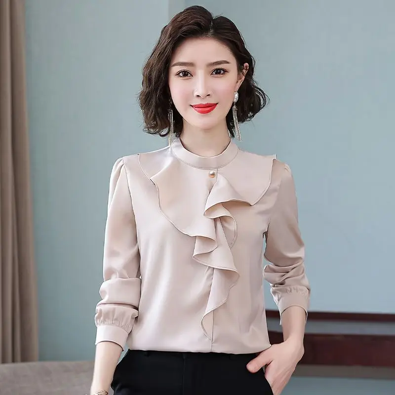 Chiffon Shirt for Women Long Sleeves 2 Young Temperament Fashionable Hong Kong Style Splicing Base Top