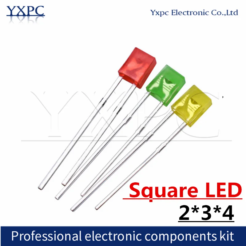 100pcs 2*3*4 2x3x4mm Square LED diodes light diode Red Blue Yellow Green White