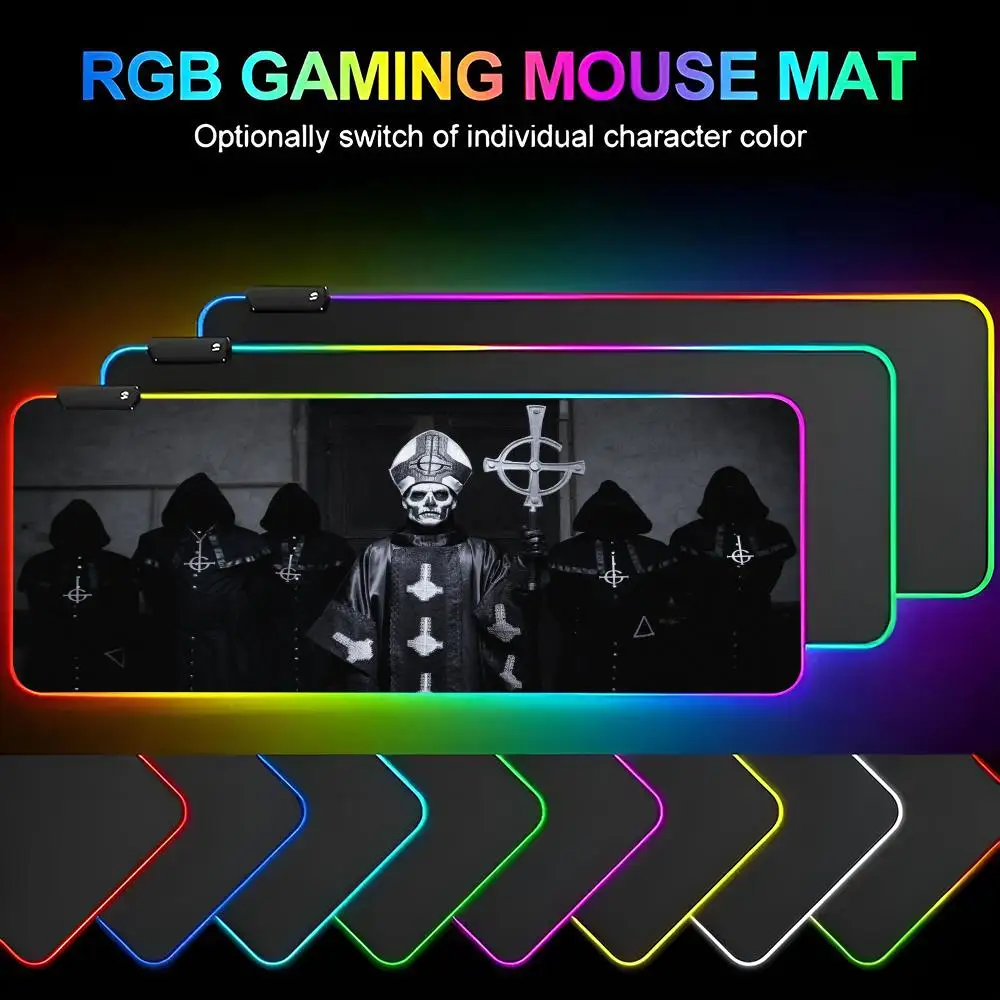 

Ghost Heavy Metal Band Mouse Pad Gamer RGB Deskmat Keyboard Mat Gaming Laptops LED Mousepad Desk Protector Anime Mause Mats