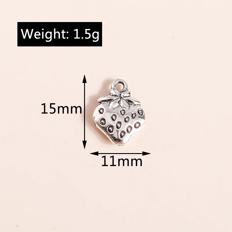 20pcs 11x15mm Cute Alloy Fruit Strawberry Charms for Jewelry Making Pendants Necklaces Earrings Bracelets Accessories DIY Gifts