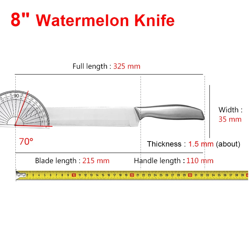 8 Inches Stainless Steel Kitchen Knives Sharp Balde Watermelon Knife Cooking Chef Bread Cheese Cutter Tools Fruit Paring Knife