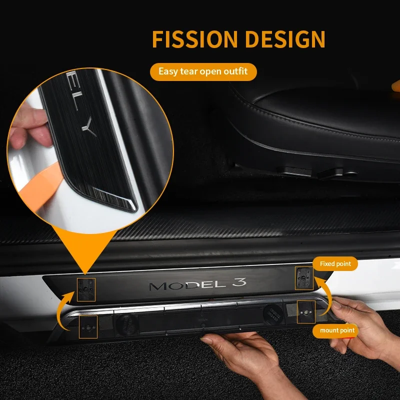 Wireless Led Magnetic Car Front Rear 4PCS Black Door Sill Protector for Model y / 3 Welcome Door Pedal