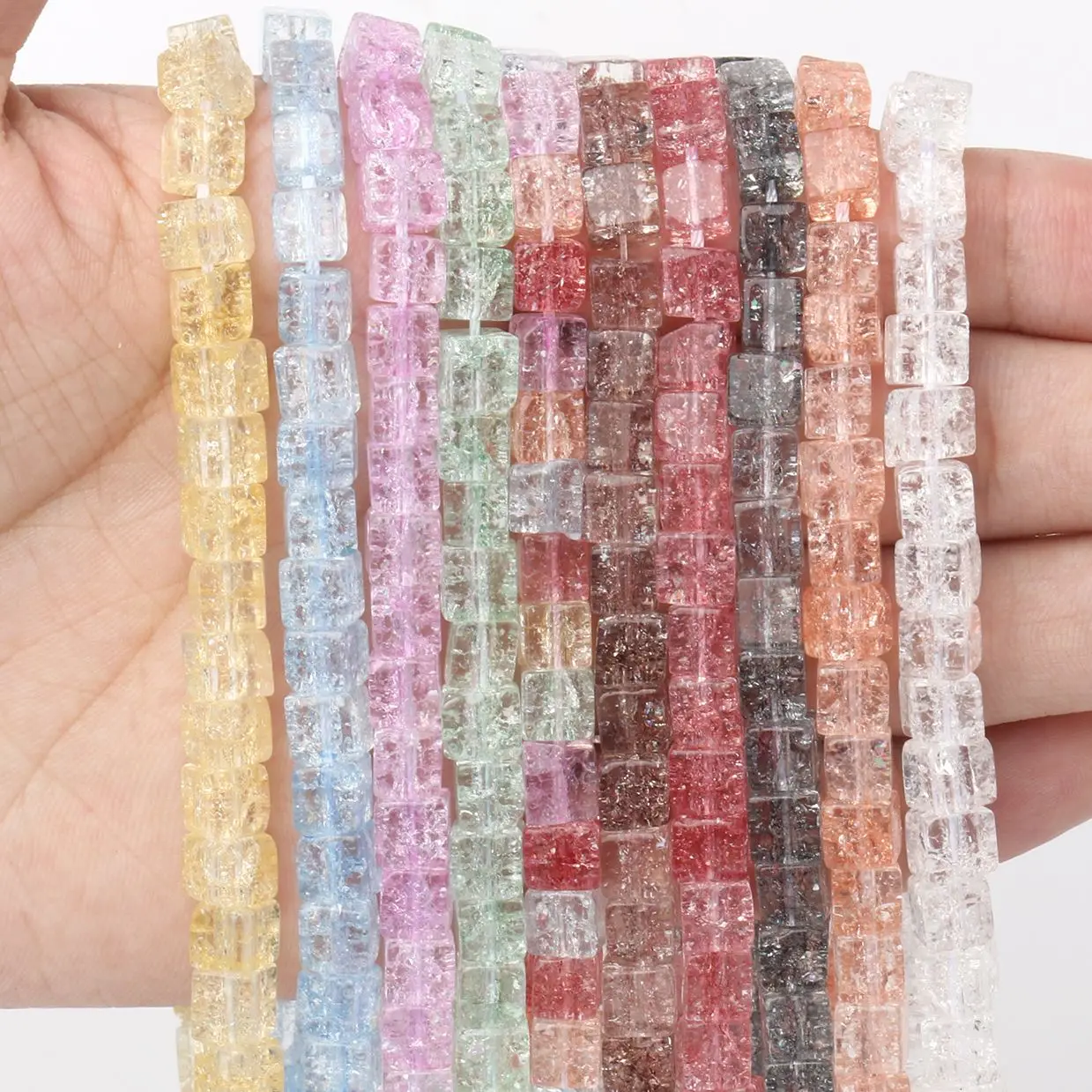 Natural Stone 8mm Square Colorful Snow Cracked Quartz Crystal Beads Cube Spacer Beads For Jewelry Making Diy Bracelet Necklace view 4